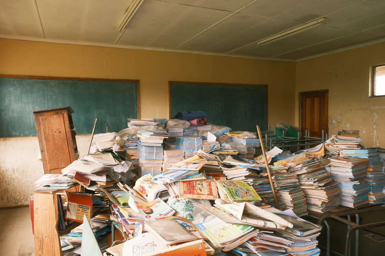 Donated books gathered for the Morgan Bay community.